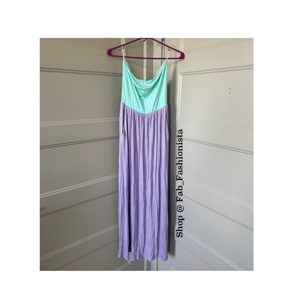 Mint and Lavender strapless Maxi Dress pockets small